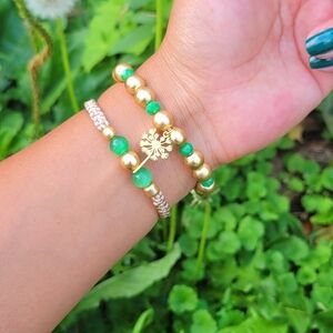 Handmade Gold Bead And Dandelion Charm Bracelet Adjustable